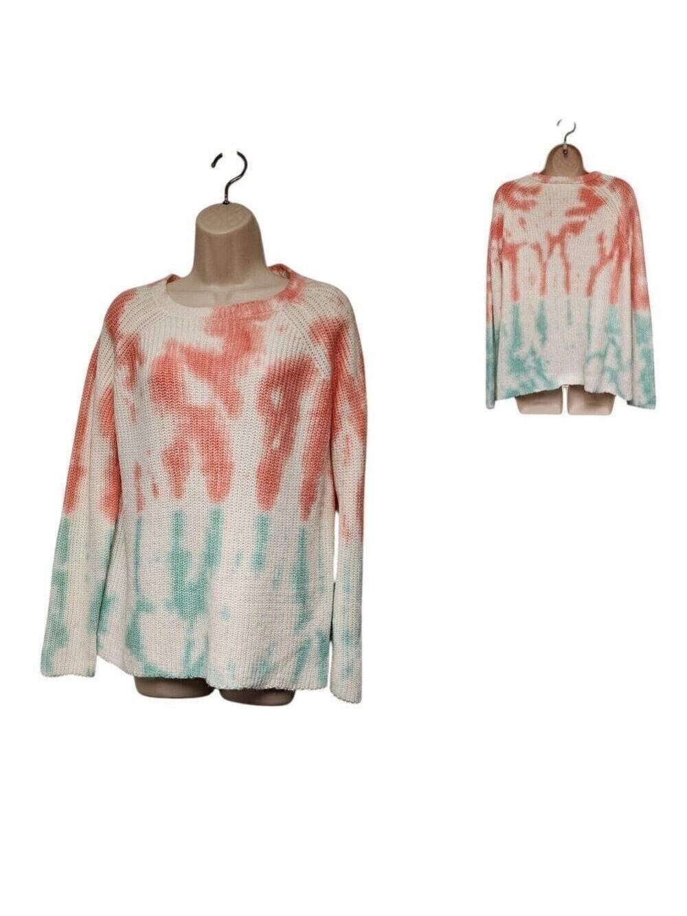 for the republic Tie Dye Long Sleeve Round Neck Pink/Teal Sweater Size Medium